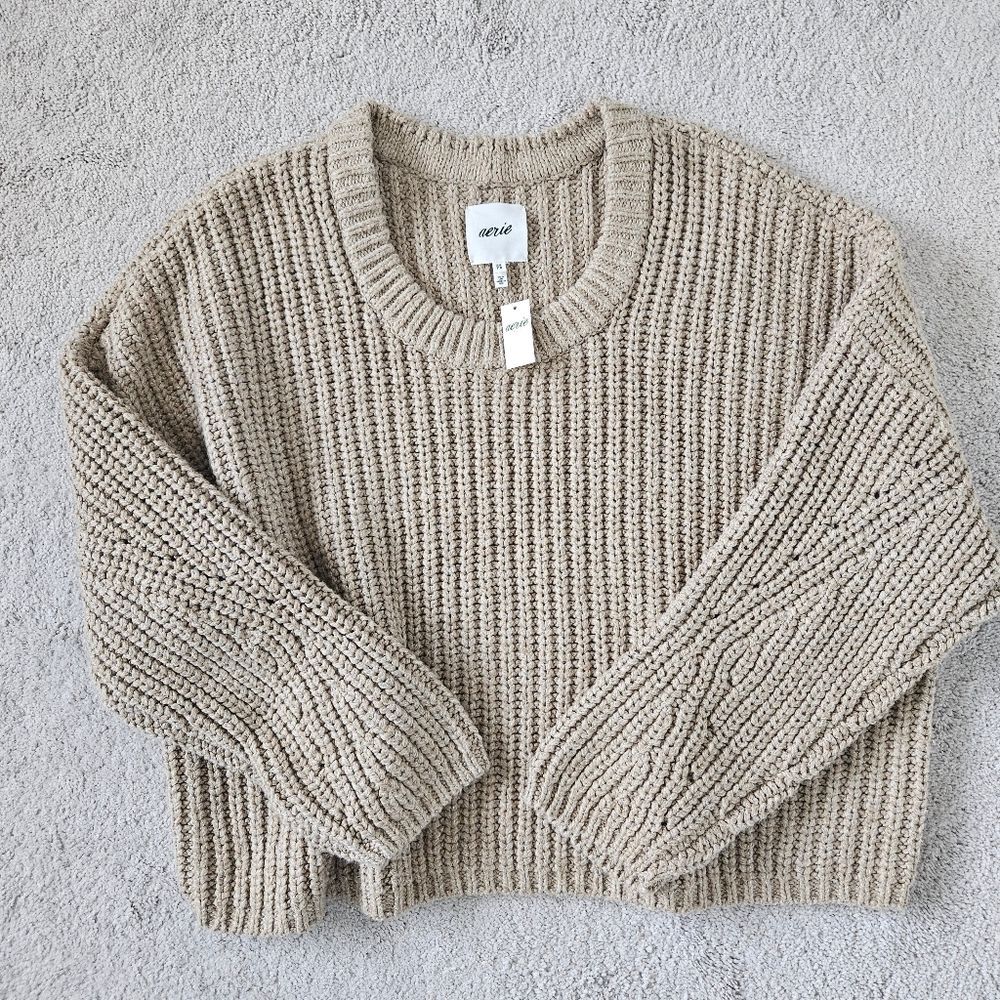 NWT Aerie | Textured Chunky Knit Sweater Toasted Almond Beige Brown, Womens XXL